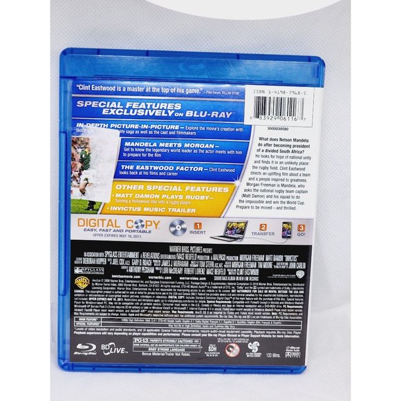 Invictus Morgan Freeman & Matt Damon Blu Ray DVD 2 Disk Movie Bundle No Scratch - Picture 6 of 7